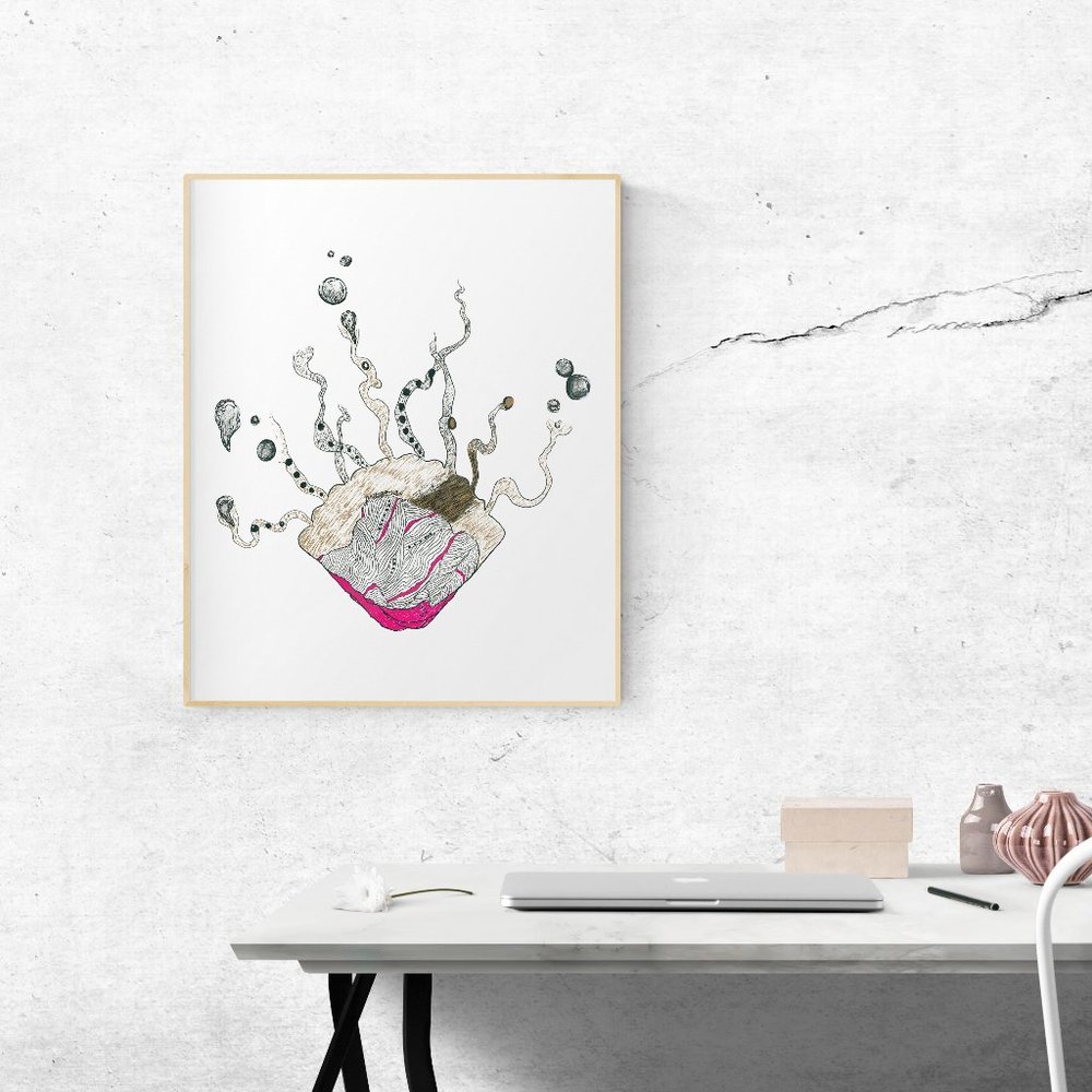 8 x 10 Pink Seashell Illustration Art Print